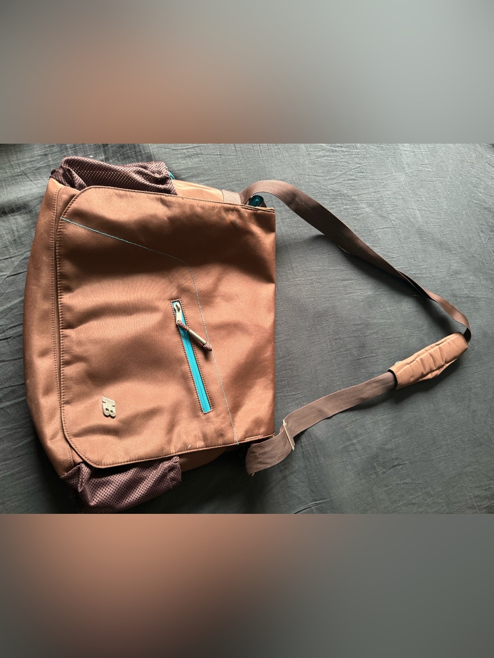 New balance Brown Men’s Crossbody Messenger Bag with Teal Accent